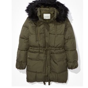 AE olive green puffer coat